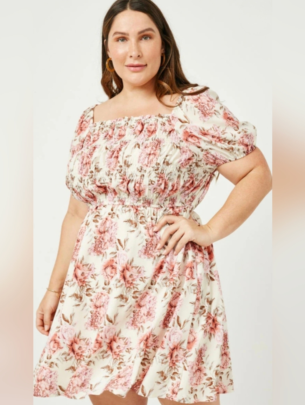 Hayden Los Angeles Boutique Floral Puff Sleeve Smocked Mini Dress – Size L - Picture 5 of 16
